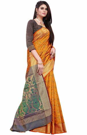 MGC Patola Silk Orange Colour saree with blouse piece SP325