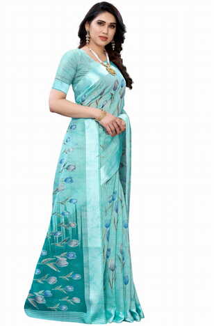 MGC Linen Blue Colour saree with blouse piece SP374