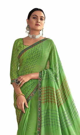 MGC Pure Georgette Green colour saree with blouse piece SP763