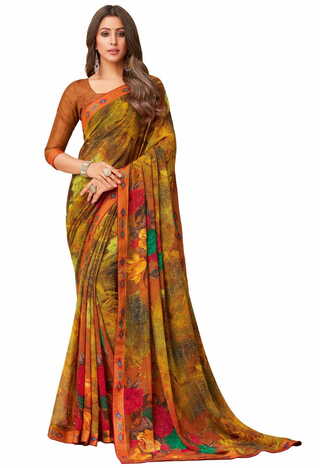 MGC Georgette Multicolor colour saree with blouse piece SP1012