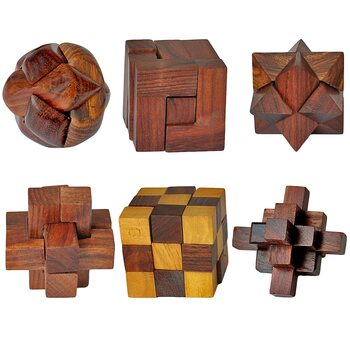 MGC Ratna's ITOS365 6 Wooden Puzzle Gift Set in A Wood Box - 3D Puzzles for Adults and Teens(6 Puzzle Set)