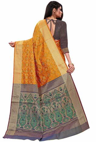 MGC Patola Silk Orange Colour saree with blouse piece SP325