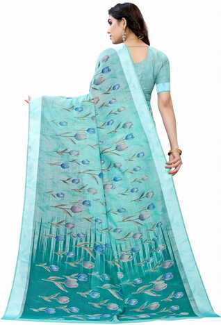 MGC Linen Blue Colour saree with blouse piece SP374