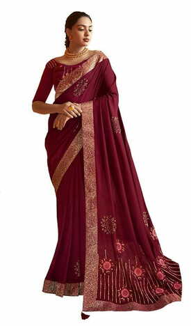 MGC Chanderi Silk Red  colour saree with blouse piece SP836