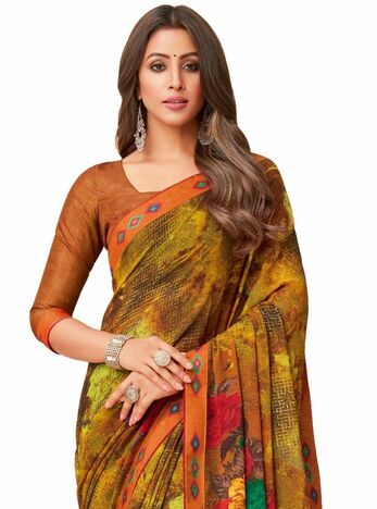 MGC Georgette Multicolor colour saree with blouse piece SP1012