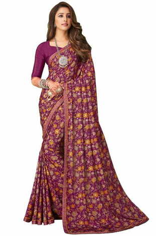 Crepe Silk Purple Color Saree With Blouse Piece by MGC