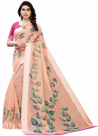 MGC Linen Peach Colour saree with blouse piece SP372