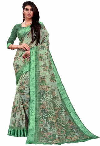 MGC Linen Green colour saree with blouse piece SP637