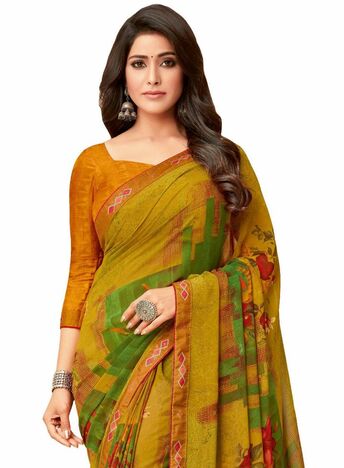 MGC Georgette Multicolor colour saree with blouse piece SP1009