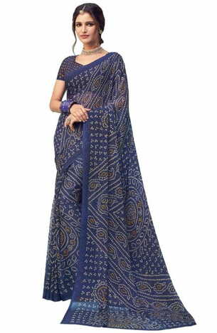 Chiffon Navy Color Saree With Blouse Piece by MGC