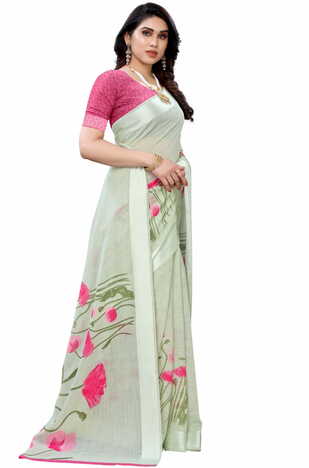 MGC Linen Green Colour saree with blouse piece SP371