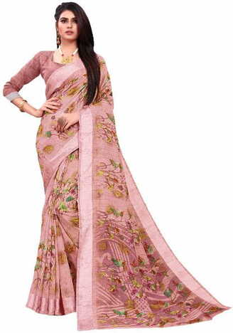 MGC Linen Peach colour saree with blouse piece SP636