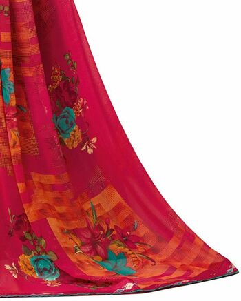 MGC Georgette Red colour saree with blouse piece SP1008