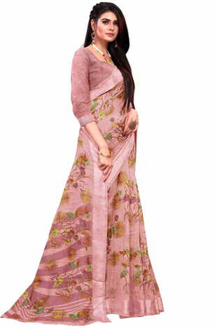 MGC Linen Peach colour saree with blouse piece SP636