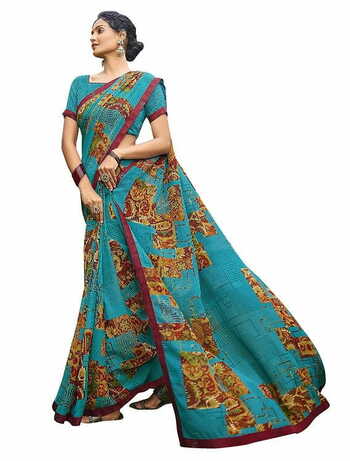 MGC Daani Georgette Sky Blue colour saree with blouse piece SP832