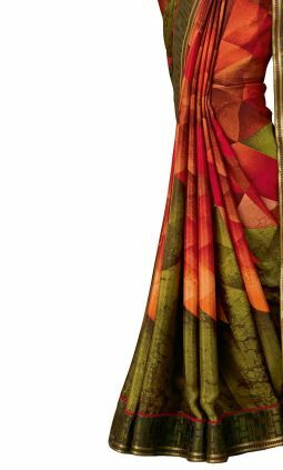 MGC Crepe Multicolor colour saree with blouse piece SP944