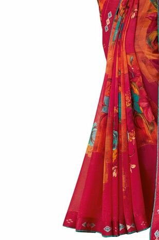 MGC Georgette Red colour saree with blouse piece SP1008