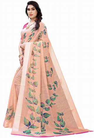 MGC Linen Peach Colour saree with blouse piece SP372