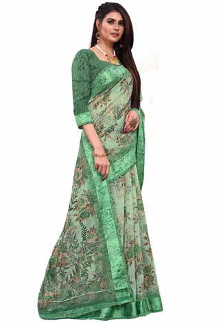 MGC Linen Green colour saree with blouse piece SP637