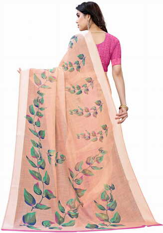 MGC Linen Peach Colour saree with blouse piece SP372