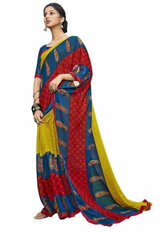 MGC Daani Georgette Yellow colour saree with blouse piece SP833