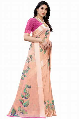 MGC Linen Peach Colour saree with blouse piece SP372