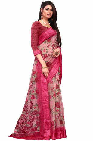 MGC Linen Peach colour saree with blouse piece SP638