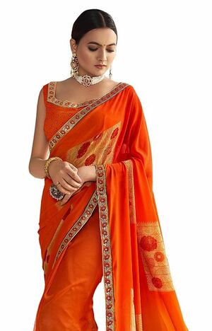 MGC Pure Georgette Dark Orange colour saree with blouse piece SP761