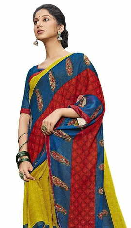 MGC Daani Georgette Yellow colour saree with blouse piece SP833