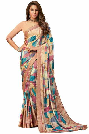 MGC Crepe Multicolor colour saree with blouse piece SP946