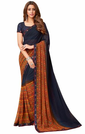 MGC Georgette Navy Blue colour saree with blouse piece SP1010