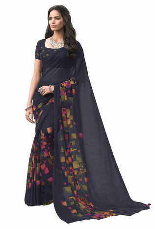 MGC Georgette Navy Blue Colour saree with blouse Piece  SP223