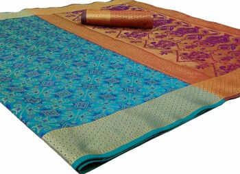 MGC Patola Silk Turquoise Colour saree with blouse piece SP324