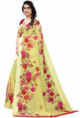 MGC Linen Yellow Colour saree with blouse piece SP373