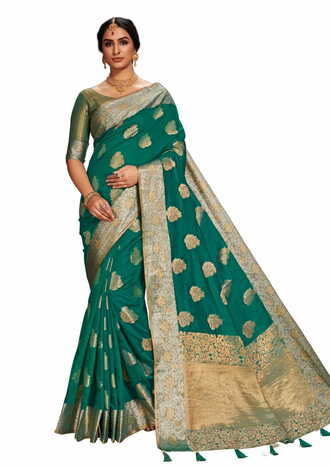 MGC Fancy Cotton Silk  Green Colour Saree With Blouse Piece Sp516