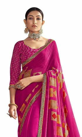 MGC Pure Georgette Dark Pink colour saree with blouse piece SP762