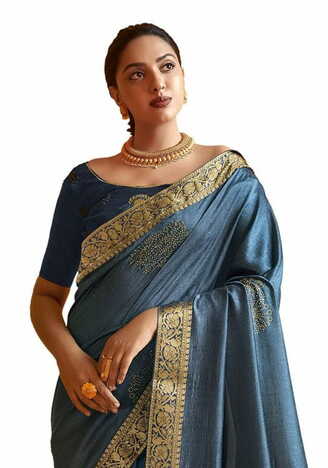 MGC Chanderi Silk Blue colour saree with blouse piece SP834