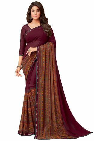 MGC Georgette Purple colour saree with blouse piece SP1011