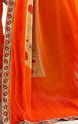 MGC Pure Georgette Dark Orange colour saree with blouse piece SP761