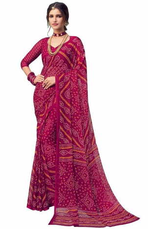 Chiffon Maroon Color Saree With Blouse Piece by MGC