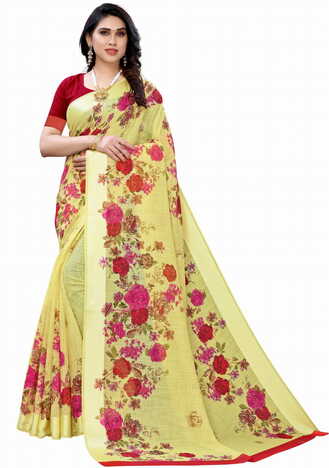 MGC Linen Yellow Colour saree with blouse piece SP373