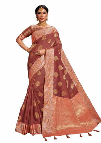 MGC Fancy Cotton Silk  Brown Colour Saree With Blouse Piece Sp514