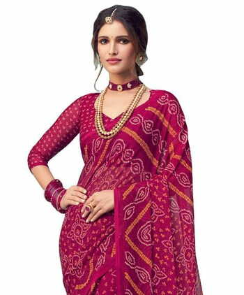 Chiffon Maroon Color Saree With Blouse Piece by MGC