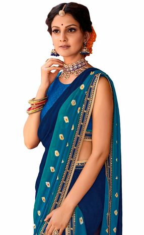 MGC Chiffon Blue Color Saree SP85