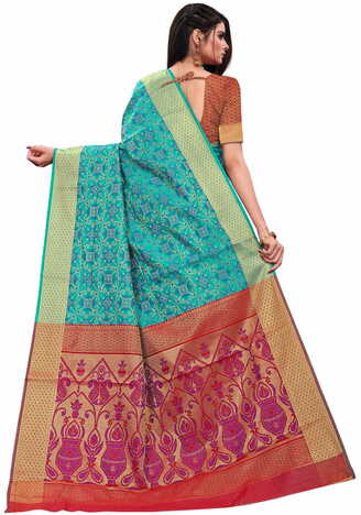 MGC Patola Silk Turquoise Colour saree with blouse piece SP324