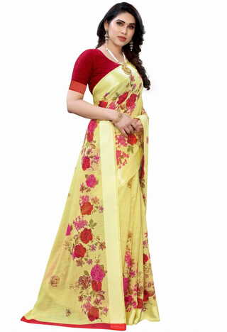 MGC Linen Yellow Colour saree with blouse piece SP373