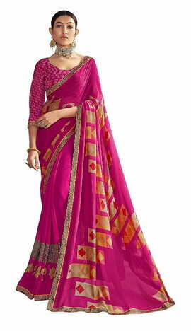 MGC Pure Georgette Dark Pink colour saree with blouse piece SP762