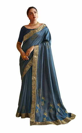 MGC Chanderi Silk Blue colour saree with blouse piece SP834