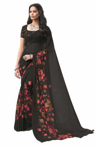 MGC Georgette Black Colour saree with blouse Piece  SP224