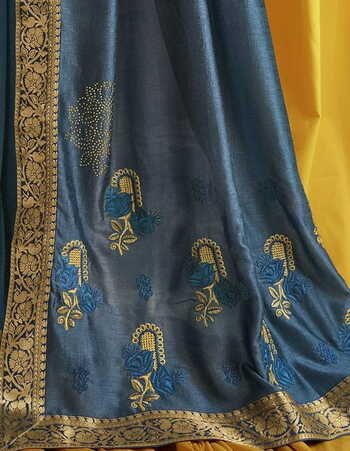 MGC Chanderi Silk Blue colour saree with blouse piece SP834